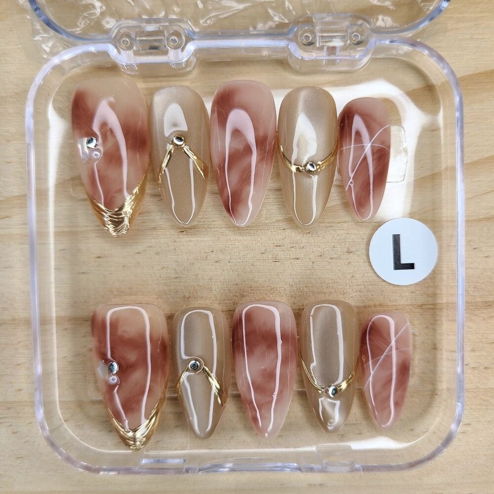 Glam Cat eye Marble Press-On Nail Set DIY Easy & Reusable At Home Manicure